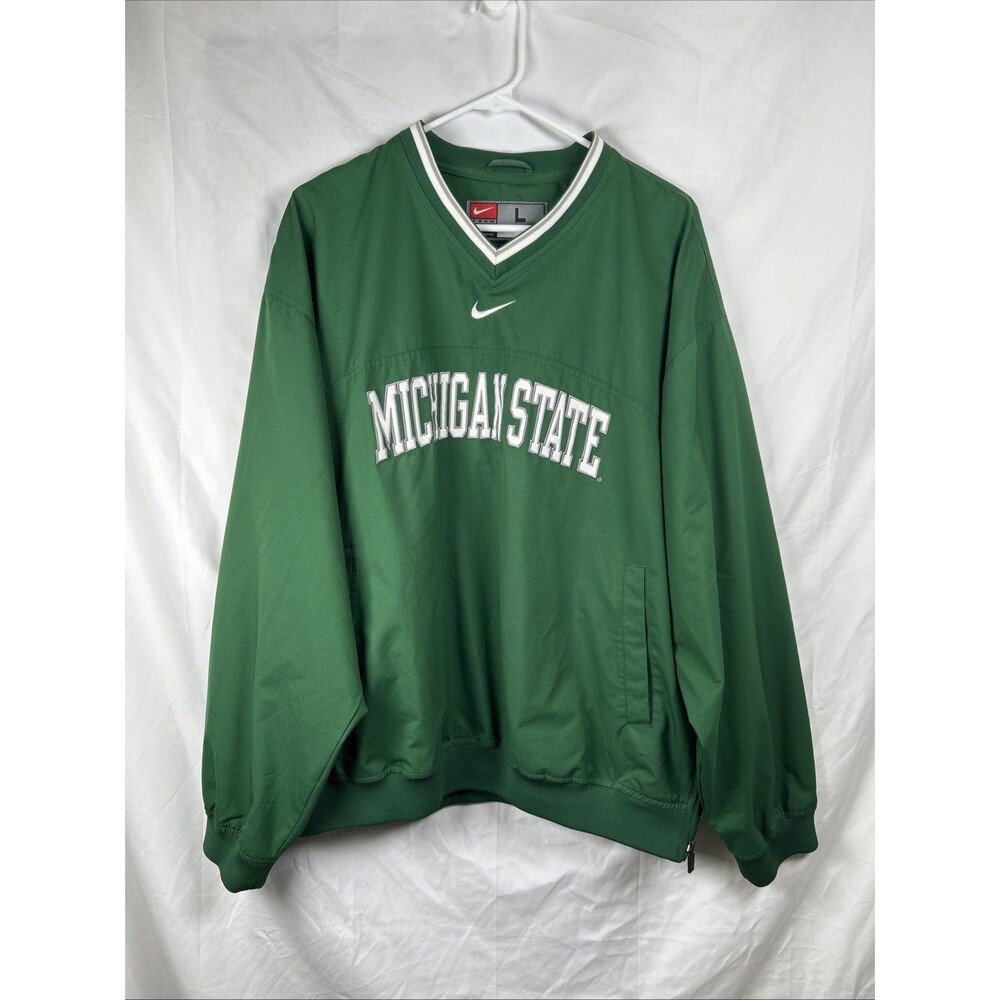 Vtg Nike Michigan State Spartans Pullover Windbreaker Large Side Zip Y2K V-neck